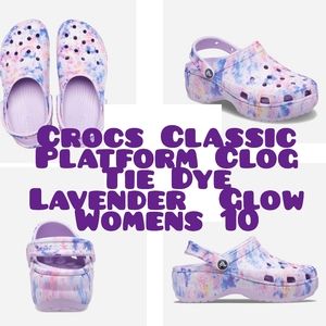 NWT! Crocs Classic Platform Clog Tie Dye Lavender/ Multi Sz 11